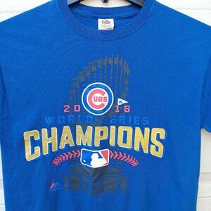 Chicago Cubs 2016 World Series Champions T Shirt Majestic MLB Baseball Tee M
